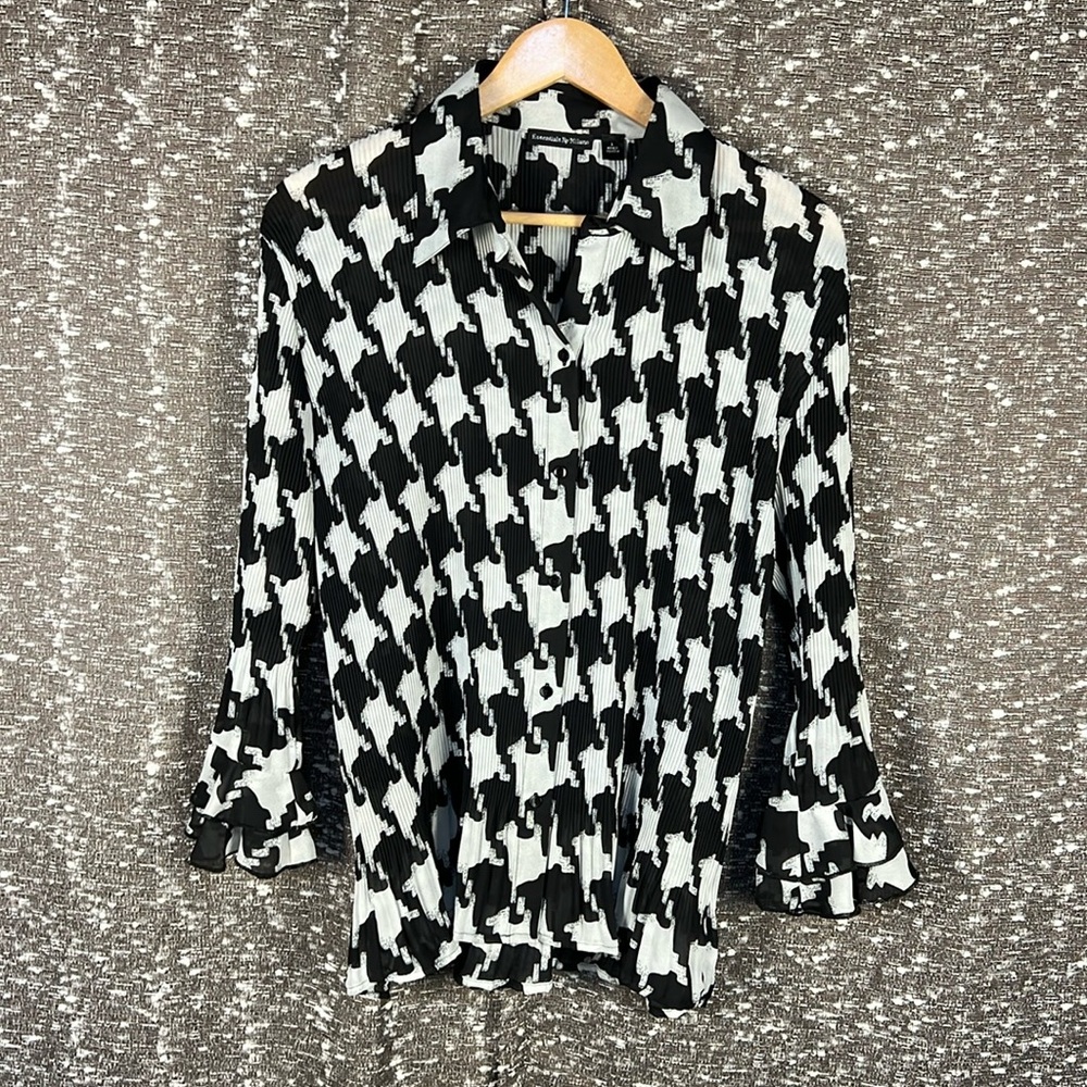 Essentials by Milano Black White Houndstooth Blouse Tops